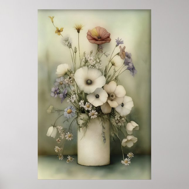 Póster Rollo de papel higiénico impreso con flores antigu (Frente)