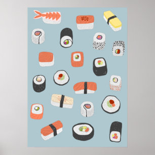 Póster Rollo de sushi nigiri Maki japonés