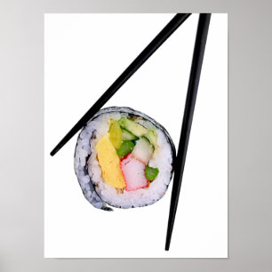 Póster Rollo de sushi y palillos - plantilla modificada