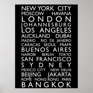 Póster Rollo del autobús de las ciudades del mundo