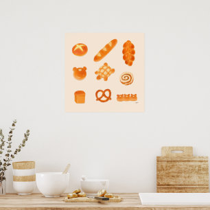Póster Rollos de pan dulce y fluido y panadería de animal