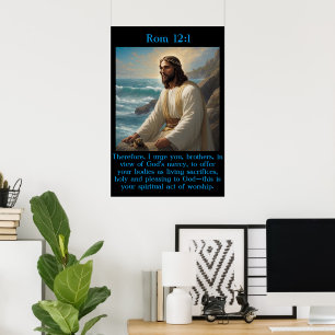 Póster Rom 12:1 Jesús cerca del tranquilo océano