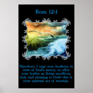 Póster Rom 12:1 With seagulls flying over the open sea