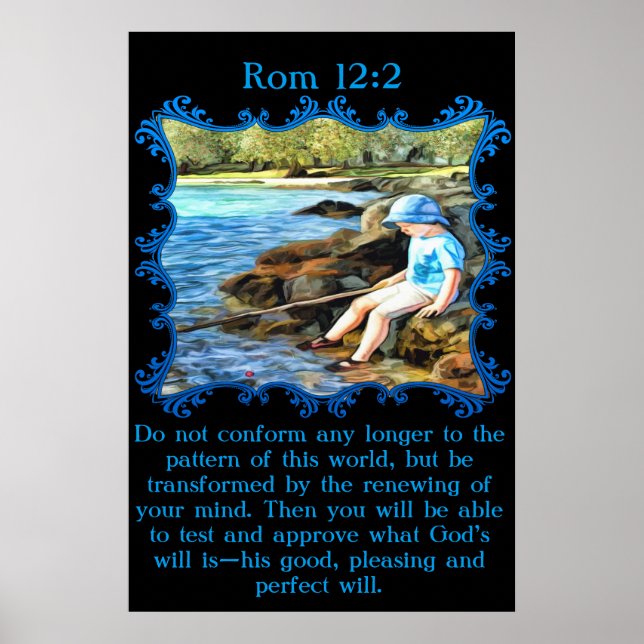 Póster Rom 12:2 Niño pescando en el río. (Frente)