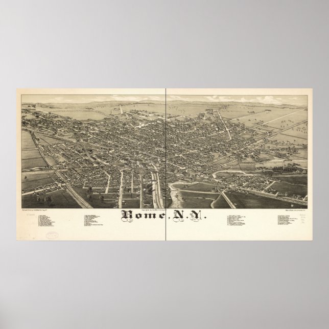 Póster Roma 1886, NY Birds View Panoramic Map (Frente)