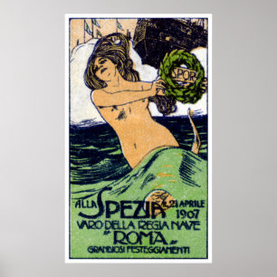 Póster Roma, buque de guerra italiano de 1907
