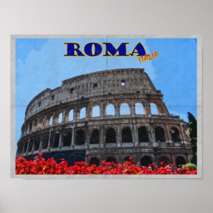 Póster Roma Colosseum Italia Viaje de época con problemas
