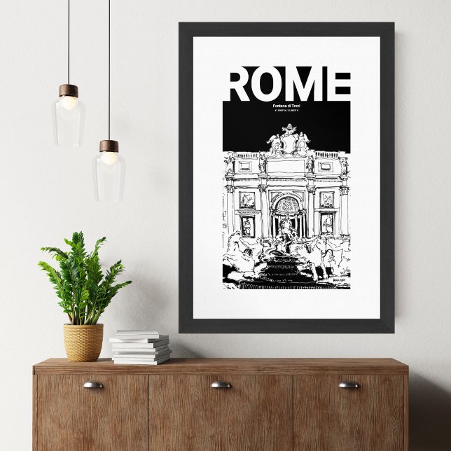 Póster Roma Fontana de Trevi Sketch de viajes en blanco n (Fontana di Trevi Rome Black White Sketch Mate Poster)