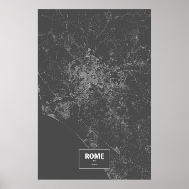 Póster Roma, Italia (blanco sobre negro) (Frente)