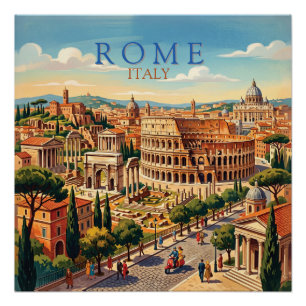 Póster Roma Italia Coliseo Viaje Arte Vintage