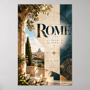 Póster Roma Italia Collage Arquitectónico Viaje de Lujo P