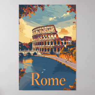 Póster Roma Italia Ilustracion de viaje retro vintage
