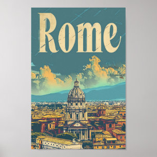 Póster Roma Italia Ilustracion de viaje retro vintage