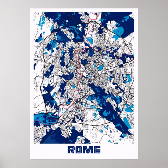 Póster Roma - Italia Mapa de la ciudad de la leche y el t (Frente)