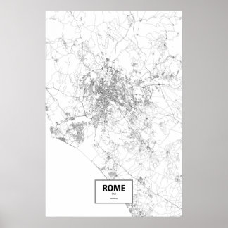 Póster Roma, Italia (negro sobre blanco)