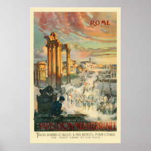 Póster Roma Italia París Lyon Mediterráneo Vintage Viajes