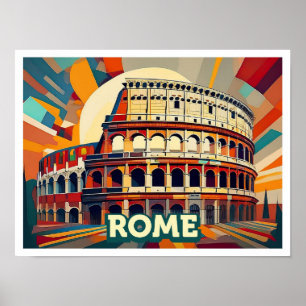Póster Roma Italia Viaje artístico colorido