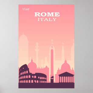 Póster Roma Italia Viaje rosa Vintage