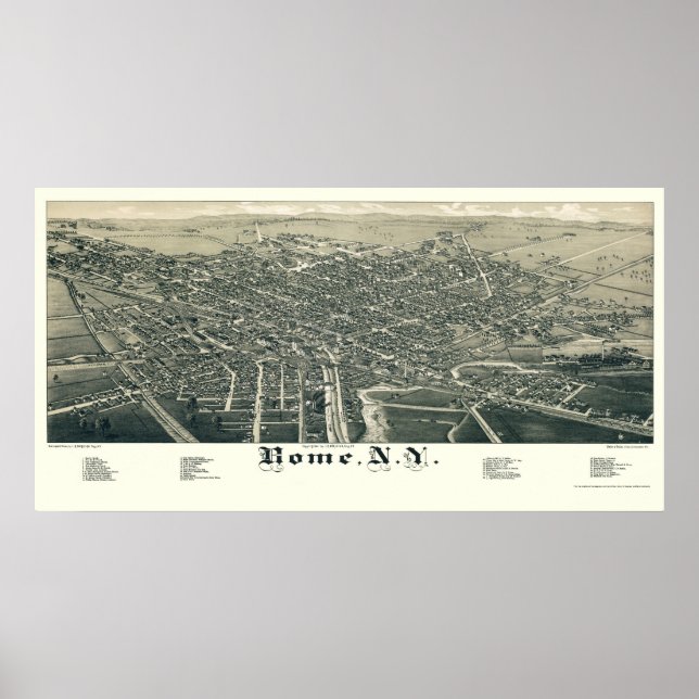 Póster Roma, Mapa Panorámico de Nueva York - 1886 (Frente)