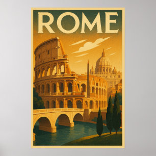 Póster Roma Retro, Italia en Viaje estilo Art Decó