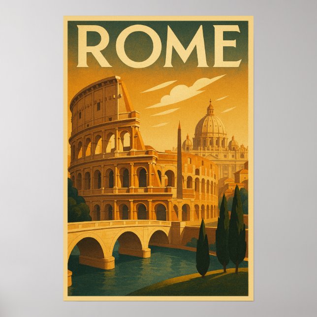 Póster Roma Retro, Italia en Viaje estilo Art Decó (Frente)
