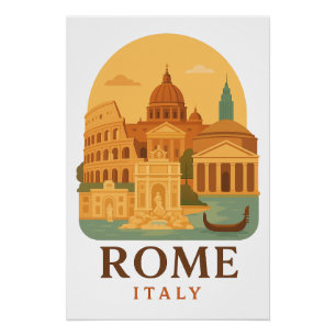 Póster Roma Vintage Italia Viaje Coliseo y Panteón