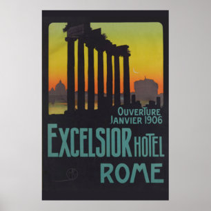 Póster Roma Vintage Italiano Afiche Excelcior Hotel