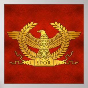 Póster Roman Golden Eagle on Ancient Red