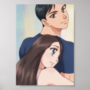 Póster Romance de Anime Retro: Abrazo Suave