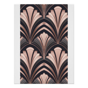 Póster Romance de Oro Rosa Diseño de Abanico Neo Art Déco