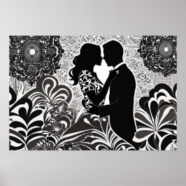 Póster Romance moderno: Beso blanco y negro