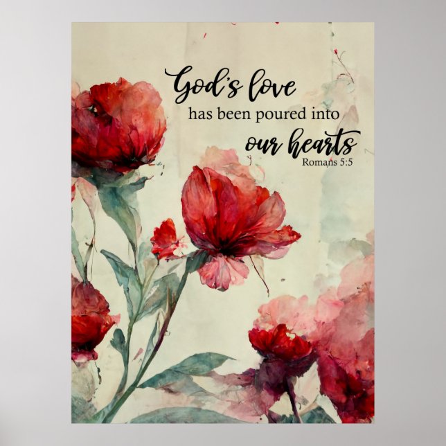 Póster Romanos 5:5 La Biblia de amor de Dios contra la Fl (Frente)