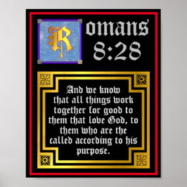 Póster Romanos 8 28 Letra ilustrada verso de la biblia KJ