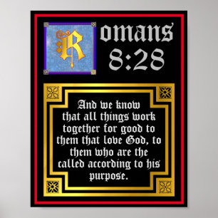 Póster Romanos 8 28 Letra ilustrada verso de la biblia KJ