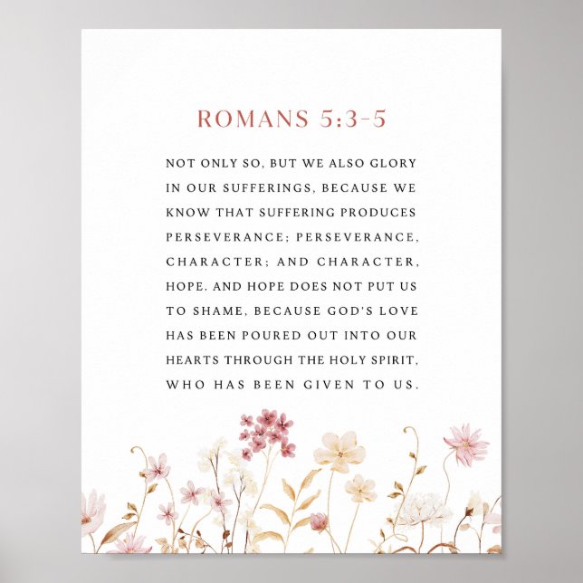Póster Romans 5:3-5 Floral Bible Verse (Frente)