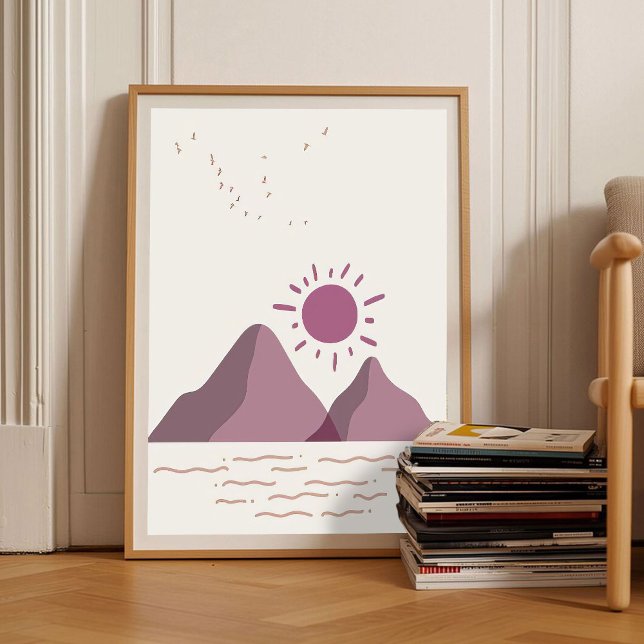 Póster Romantic Berry Abstract Art Sunset Mountains Wall  (Subido por el creador)