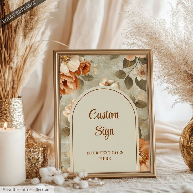 Póster Romantic Boho Terracotta Sage Green Personalized  (Romantic Boho Terracotta Sage Green Personalized Sign)