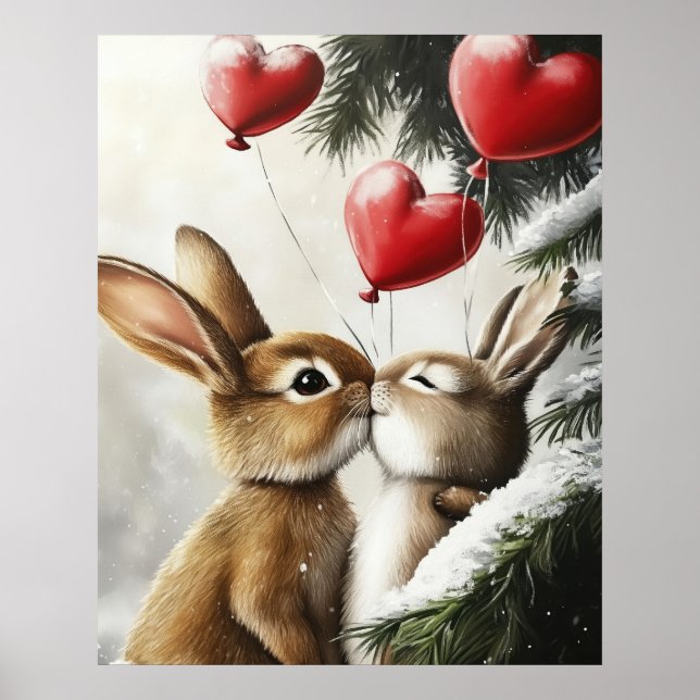 Póster Romantic Bunny Couple Valentine Wall Art (Frente)