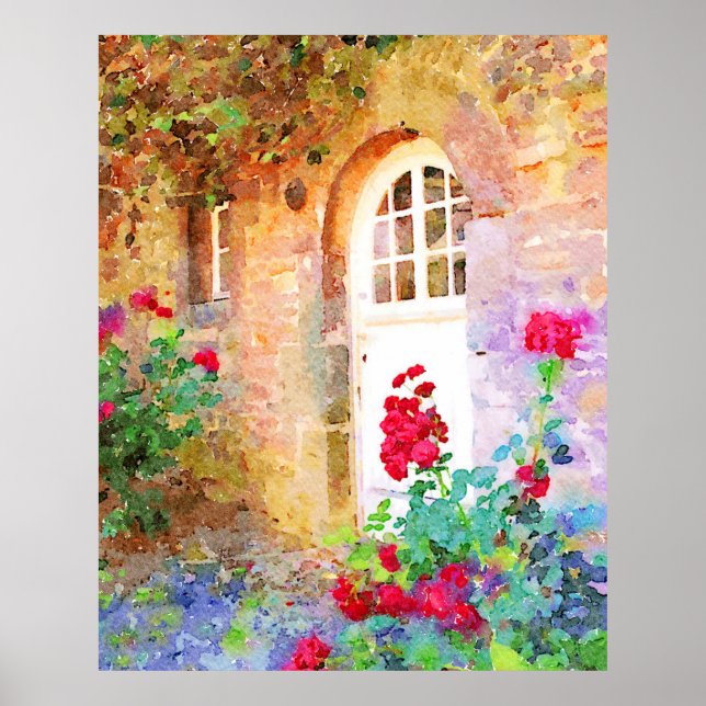 Póster Romantic cottage garden aquarel (Frente)