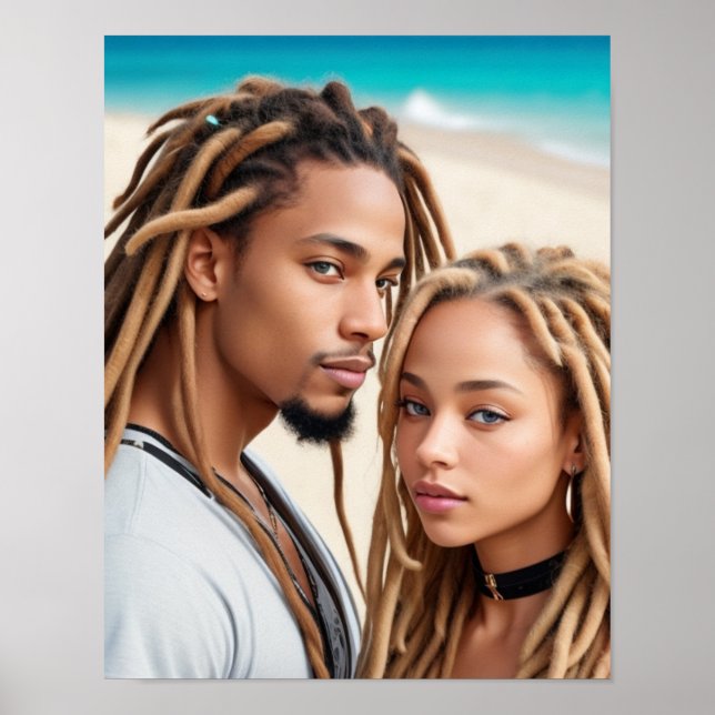 Póster Romantic Couple Beach Digital Art Poster (Frente)