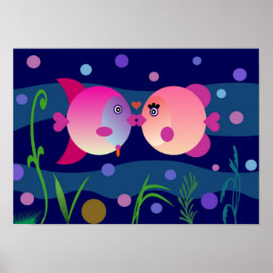 Póster Romantic Fish Kiss