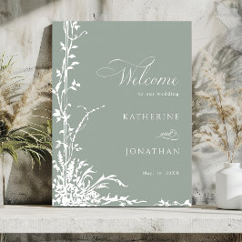 Póster Romantic Floral Garden Sage Green Wedding Welcome