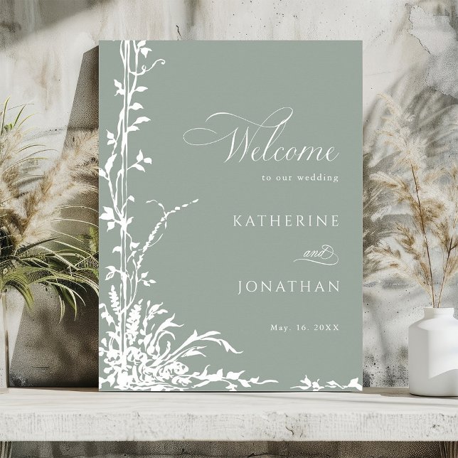 Póster Romantic Floral Garden Sage Green Wedding Welcome (Subido por el creador)