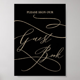 Póster Romantic Gold Caligraphy Black Guest Book Poster