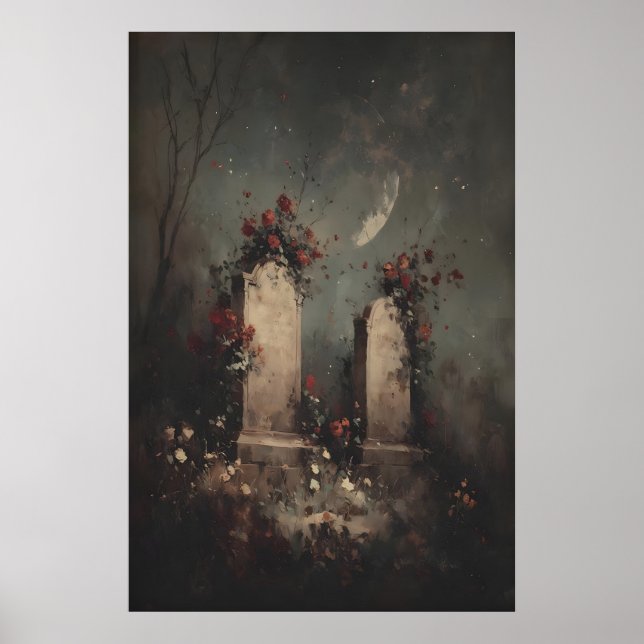 Póster Romantic Gothic Graveyard Art, Moody Dark Academia (Frente)