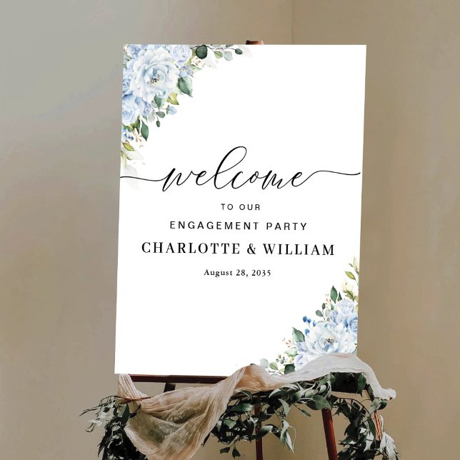 Póster Romantic Light Blue Floral Engagement Party Poster (Subido por el creador)