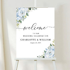 Póster Romantic Light Blue Floral Wedding Ceremony Poster