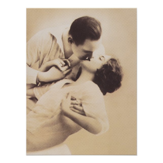 Póster Romantic Love Couple Kissing vintage illustration (Anverso)