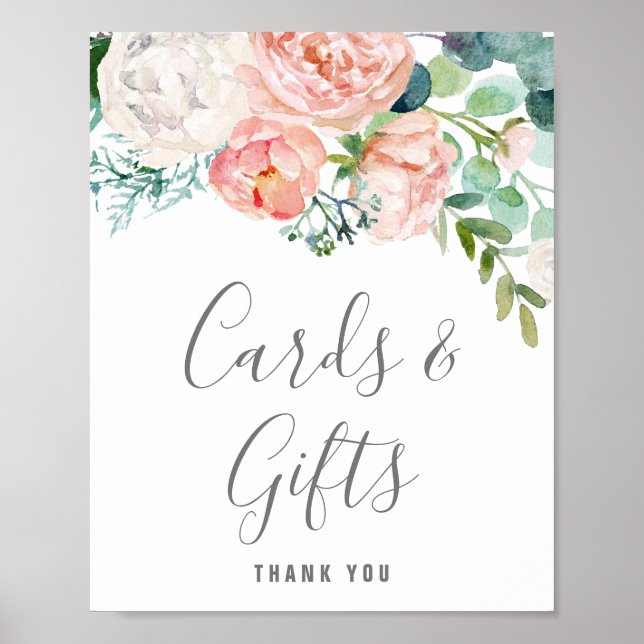 Póster Romantic Peony Flowers Cards & Gifts Sign (Frente)