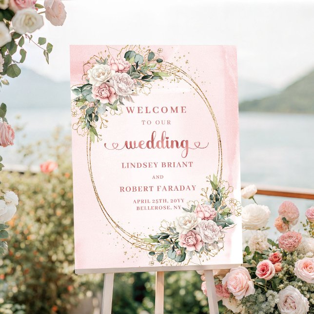 Póster Romantic Rose Gold Light Pink Wedding Welcome (Romantic Rose Gold Light Pink Wedding Welcome)